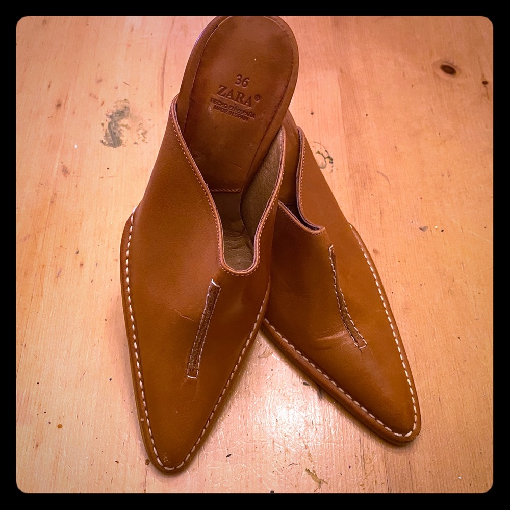 Zara Leather heeled mules. EUC